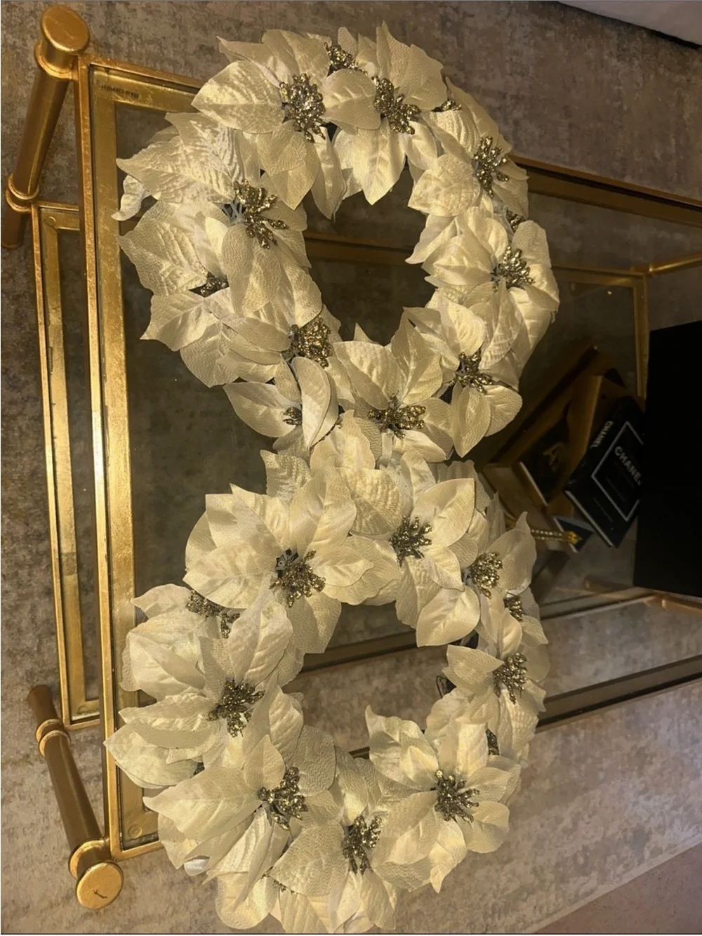 Set of 2 Elegant Cream Poinsettia Holiday Wreath Set - Home Holiday